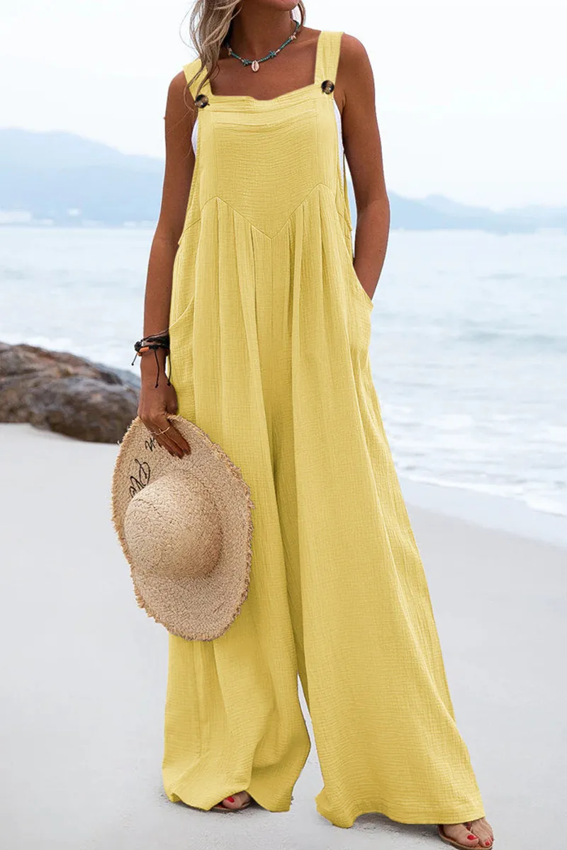 Casual Solid Split Joint Square Collar Loose Jumpsuits(13 Colors)