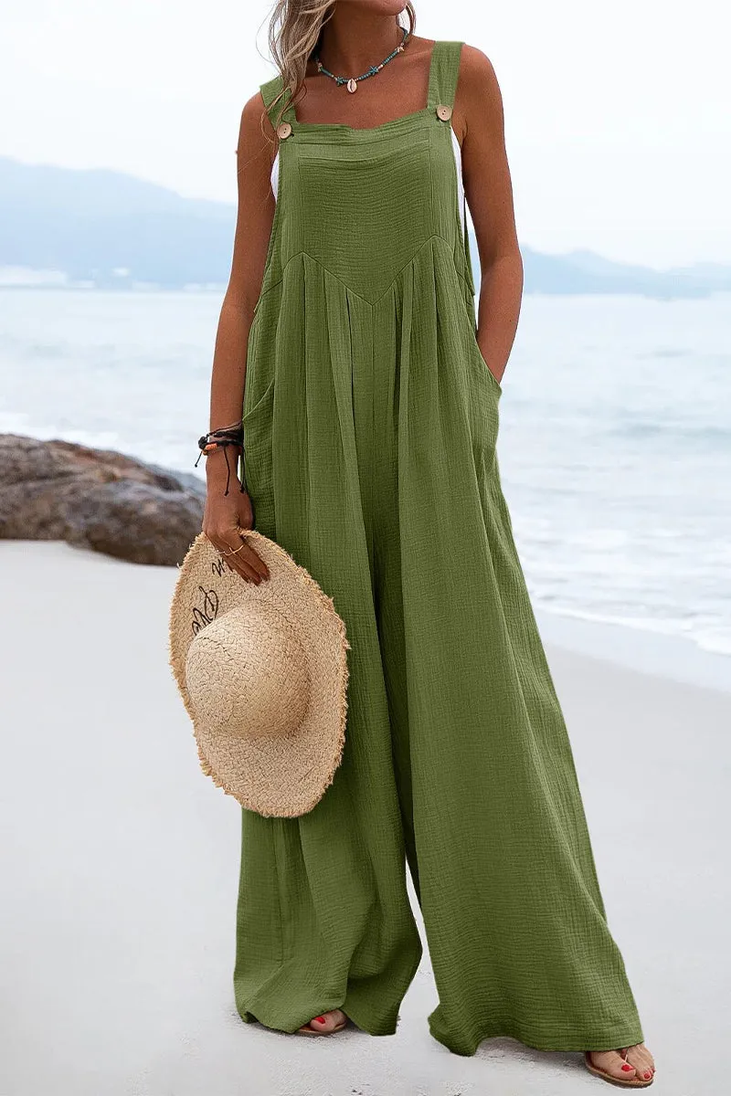 Casual Solid Split Joint Square Collar Loose Jumpsuits(13 Colors)
