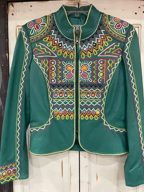 CF19-13 TEAL JKT W/COLORFUL HEAVY STITCHING-MED