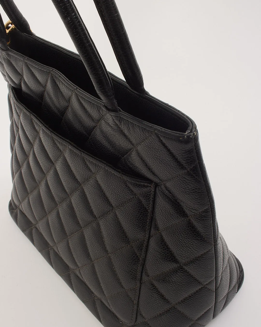 Chanel Black Caviar Leather Medallion Top Handle Tote GHW