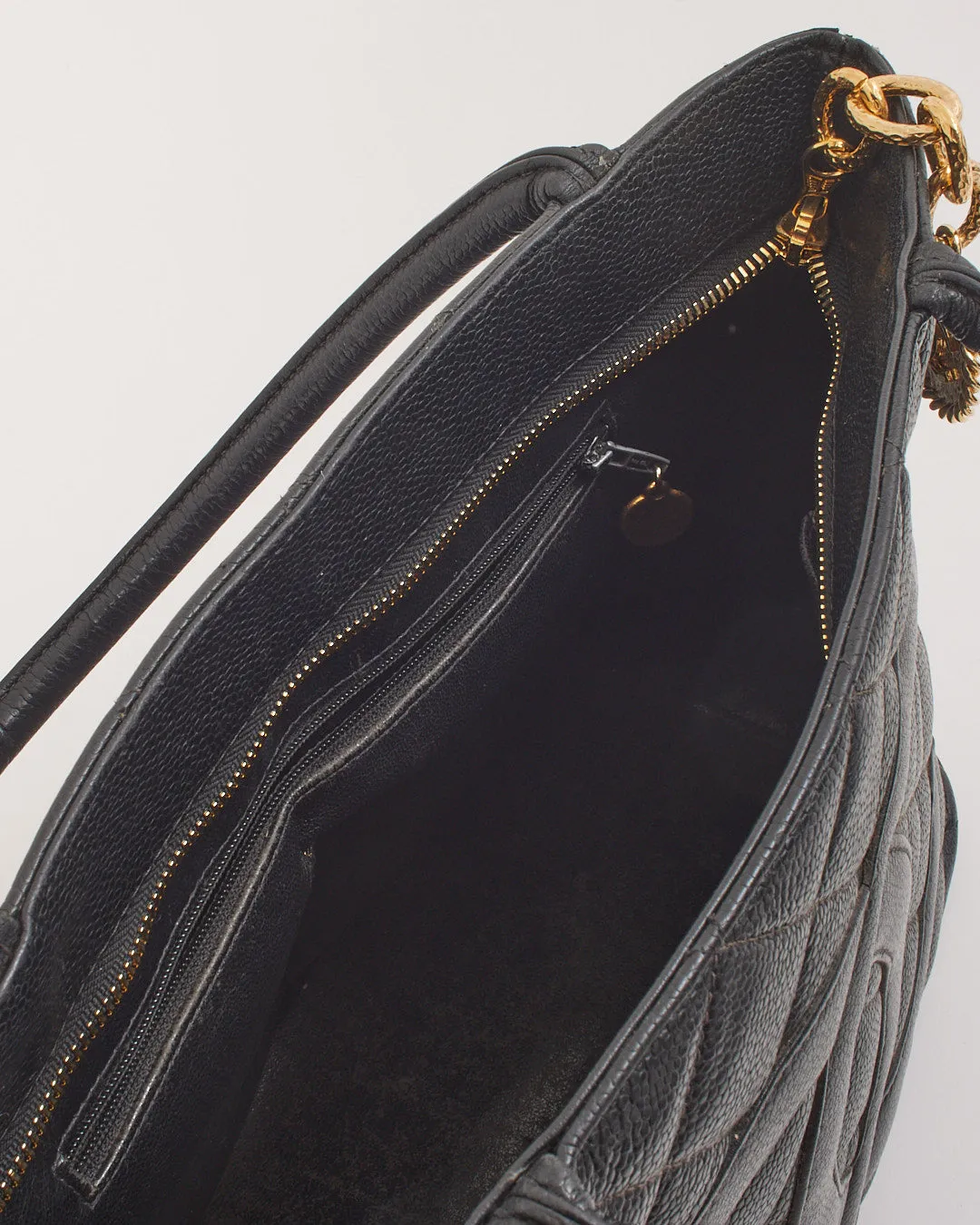 Chanel Black Caviar Leather Medallion Top Handle Tote GHW