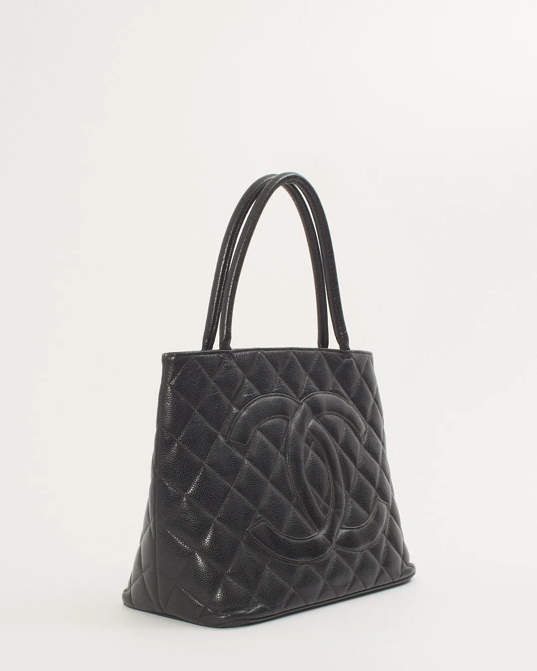 Chanel Black Caviar Leather Medallion Top Handle Tote GHW