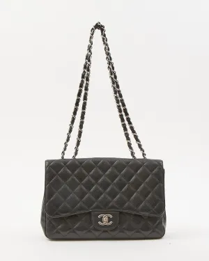 Chanel Black Caviar Quilted Jumbo Classic Single Flap Bag