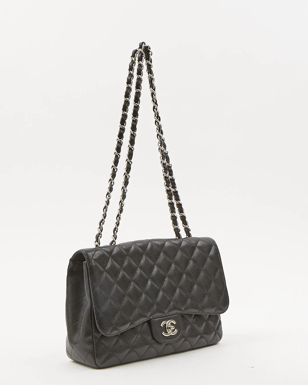 Chanel Black Caviar Quilted Jumbo Classic Single Flap Bag