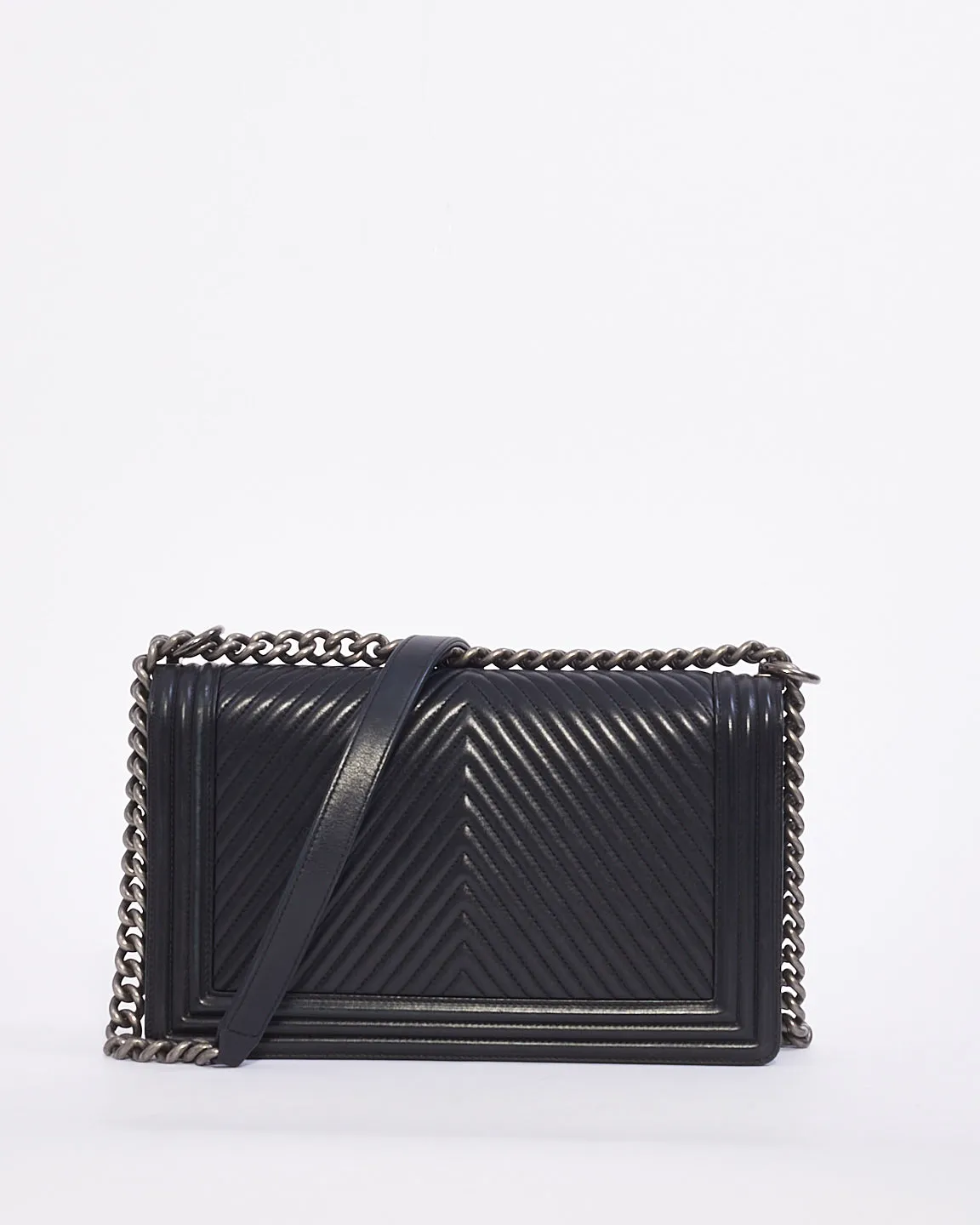 Chanel Black Chevron Lambskin Large Boy Bag