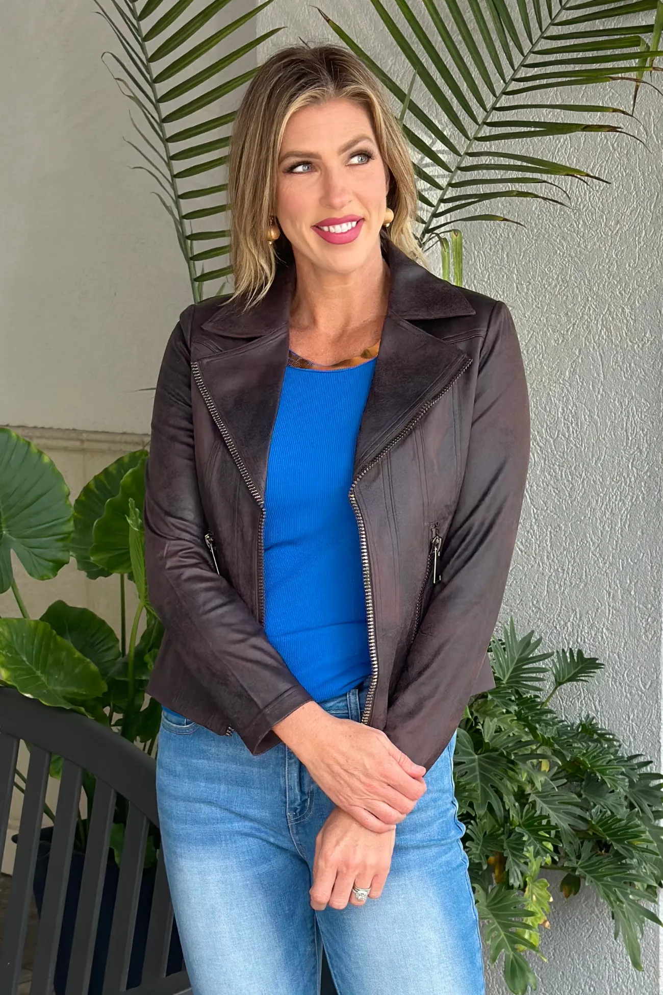 Charlie B Mocha Vintage Faux Leather Perfecto Jacket