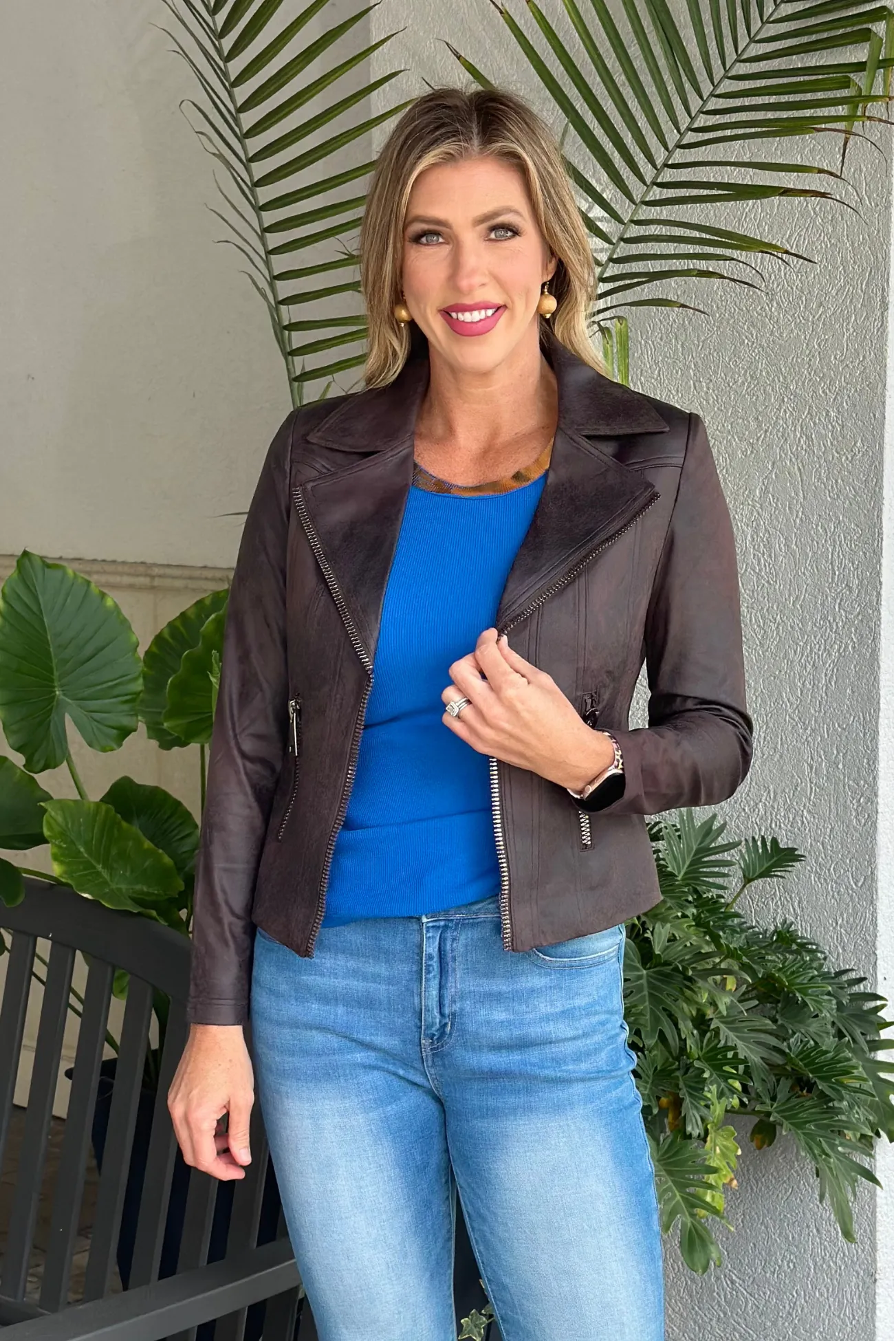 Charlie B Mocha Vintage Faux Leather Perfecto Jacket
