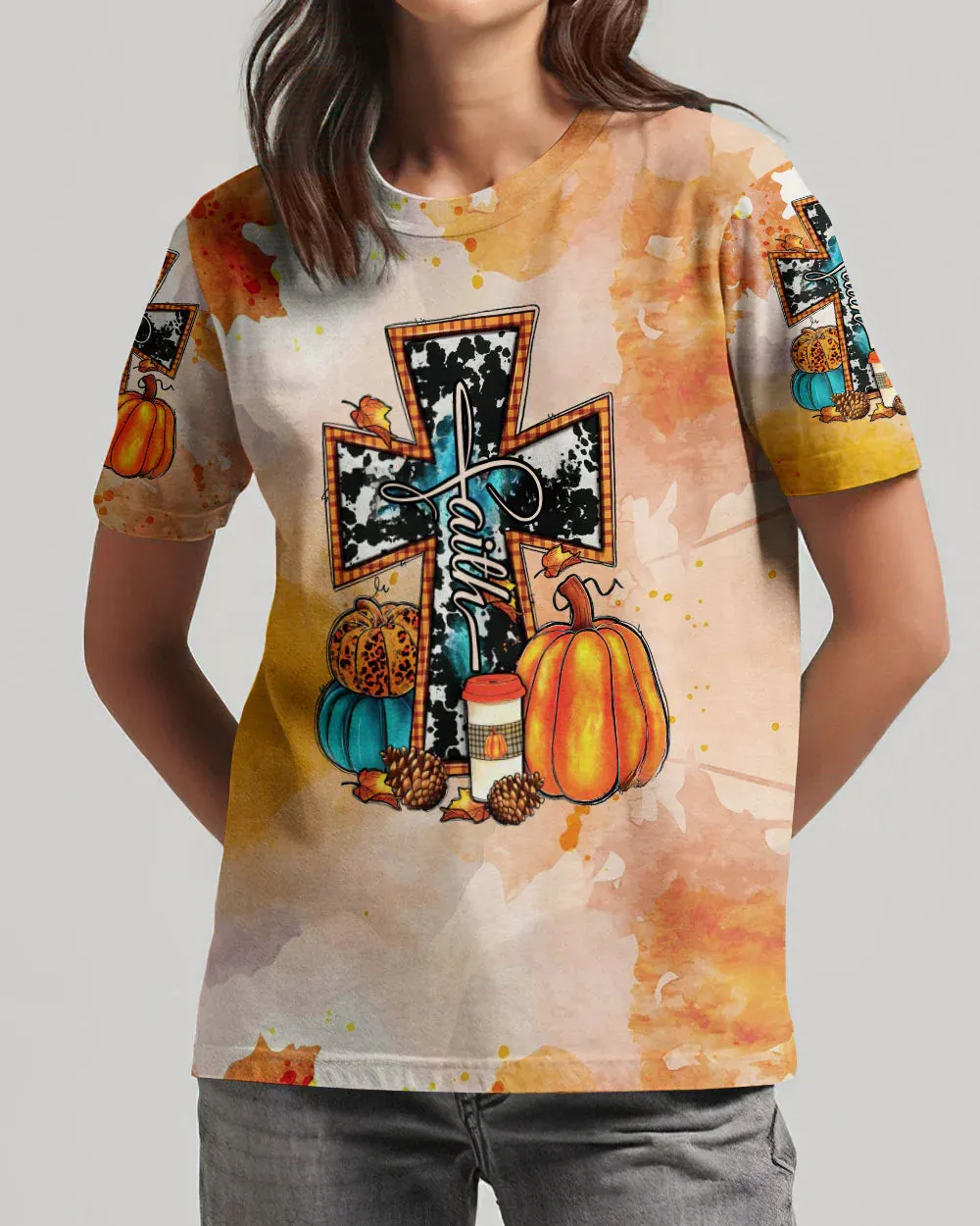 Christianartbag 3D T-Shirt For Women, Fall For Jesus Autumn, Halloween T-Shirt, Christian Shirt, Faithful Fashion, 3D Printed Shirts for Christian Women