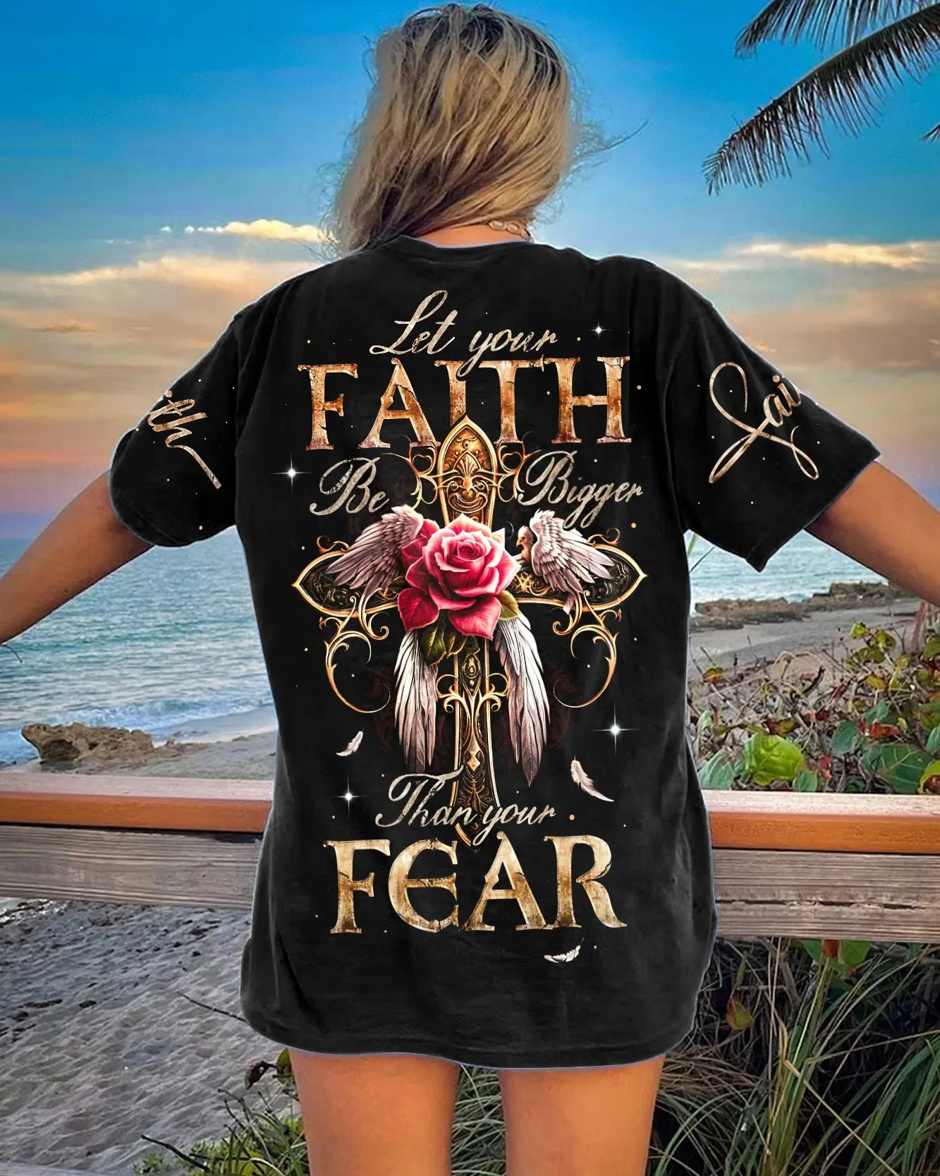 Christianartbag 3D T-Shirt For Women, Let Your Faith Be Bigger Than Your Fear, Christian Shirt, Faithful Fashion, 3D Printed Shirts for Christian Women