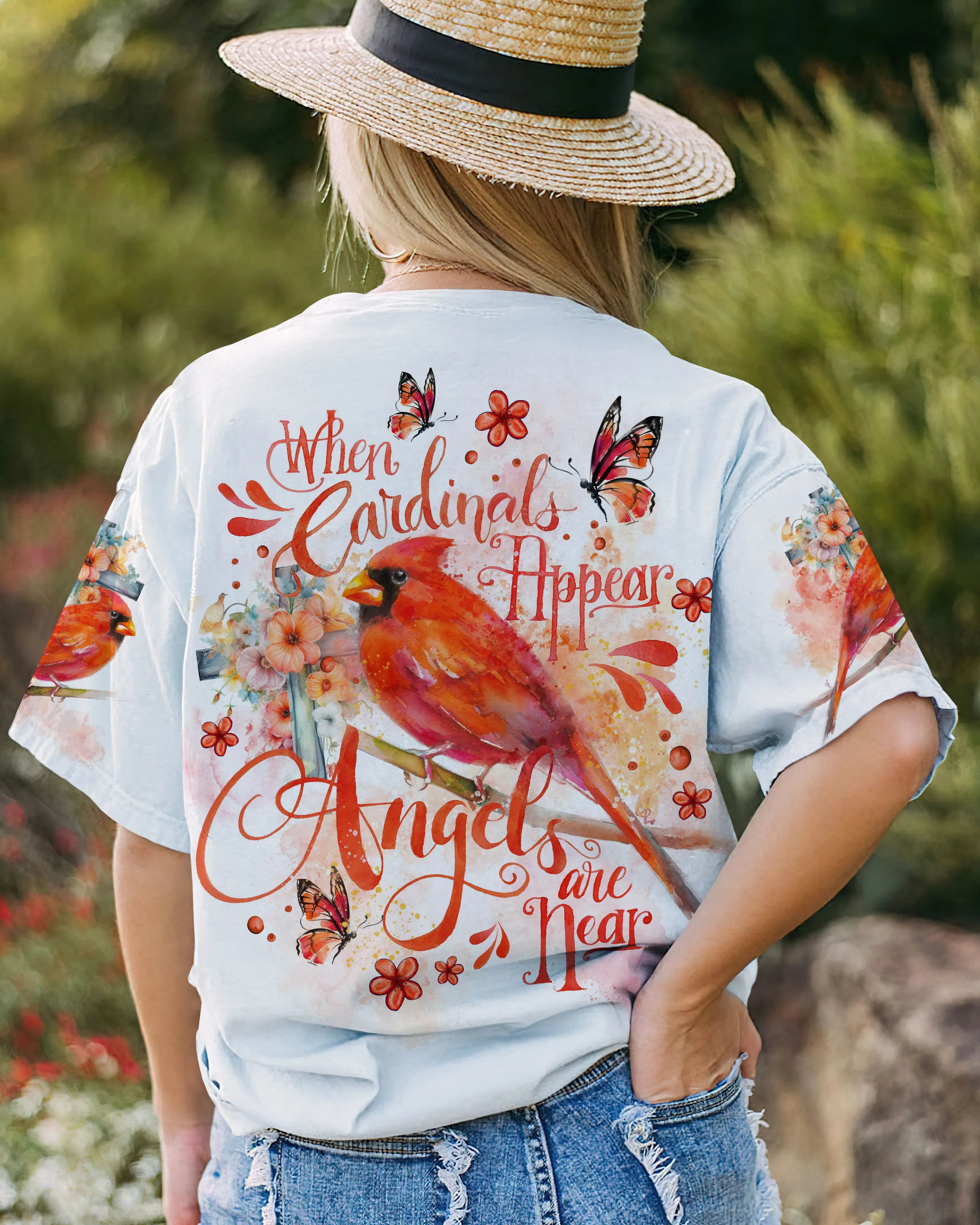 Christianartbag 3D T-Shirt For Women, When Cardinals Appear Angels Are Near,Christian Shirt, Faithful Fashion, 3D Printed Shirts for Christian Women