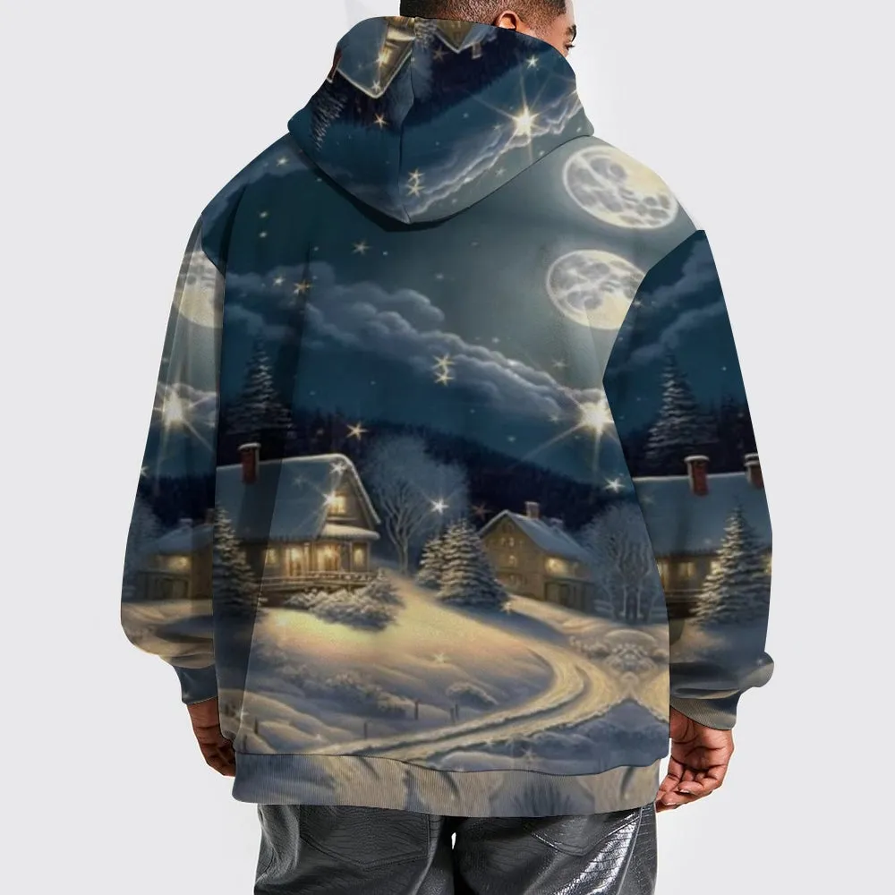 Christmas Winter Snow House Graphic Pullover With Kangaroo Pocket Hoodies