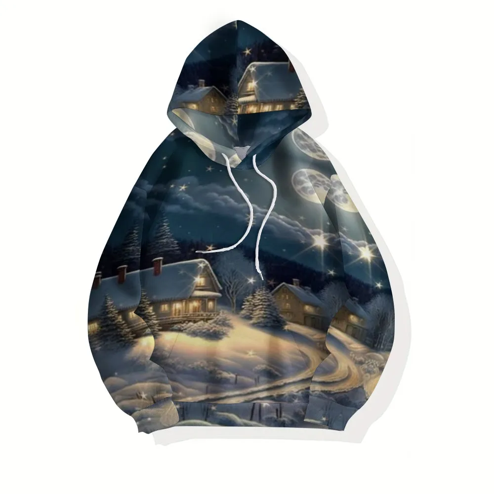 Christmas Winter Snow House Graphic Pullover With Kangaroo Pocket Hoodies