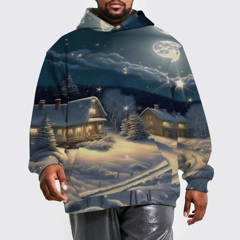 Christmas Winter Snow House Graphic Pullover With Kangaroo Pocket Hoodies