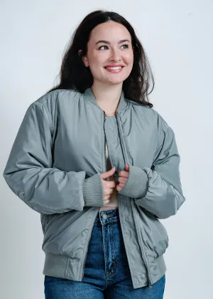 City Girl Ruched Bomber Jacket - Olive