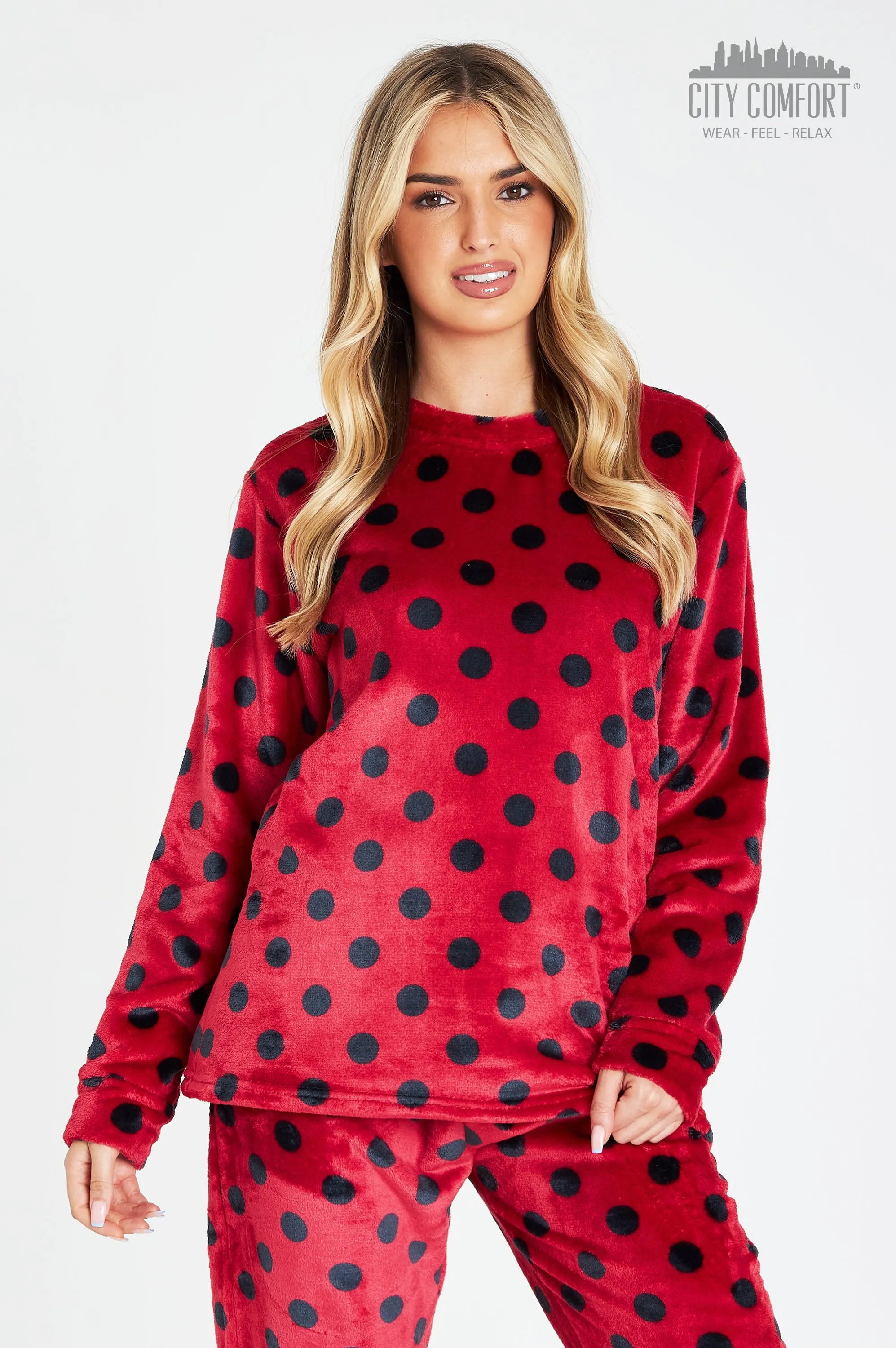 CityComfort Fleece Womens Pyjamas Set Long Sleeve Fluffy Loungewear Adults Teenagers, Winter PJs Warm Nightwear, Gifts for Her