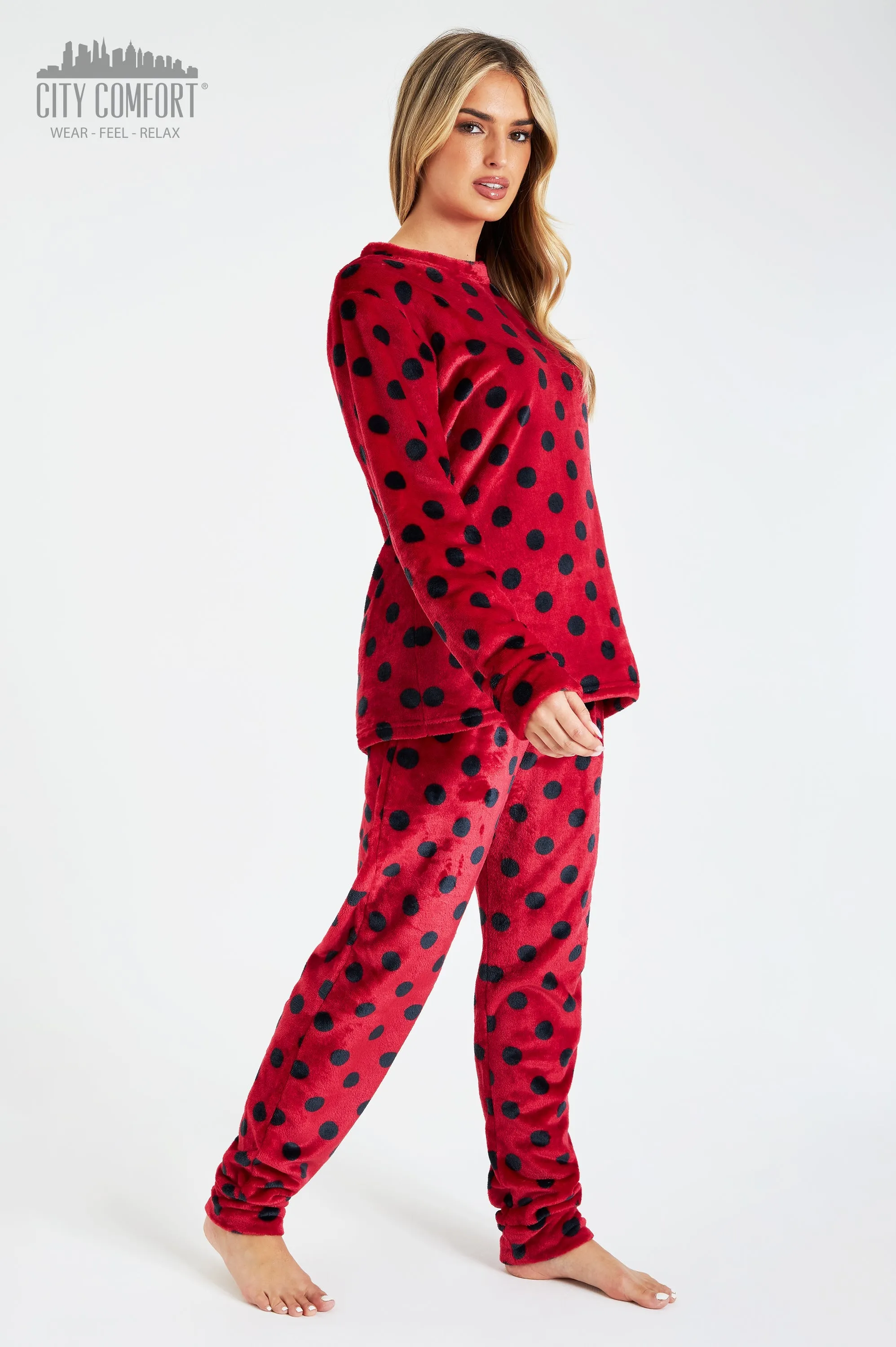 CityComfort Fleece Womens Pyjamas Set Long Sleeve Fluffy Loungewear Adults Teenagers, Winter PJs Warm Nightwear, Gifts for Her