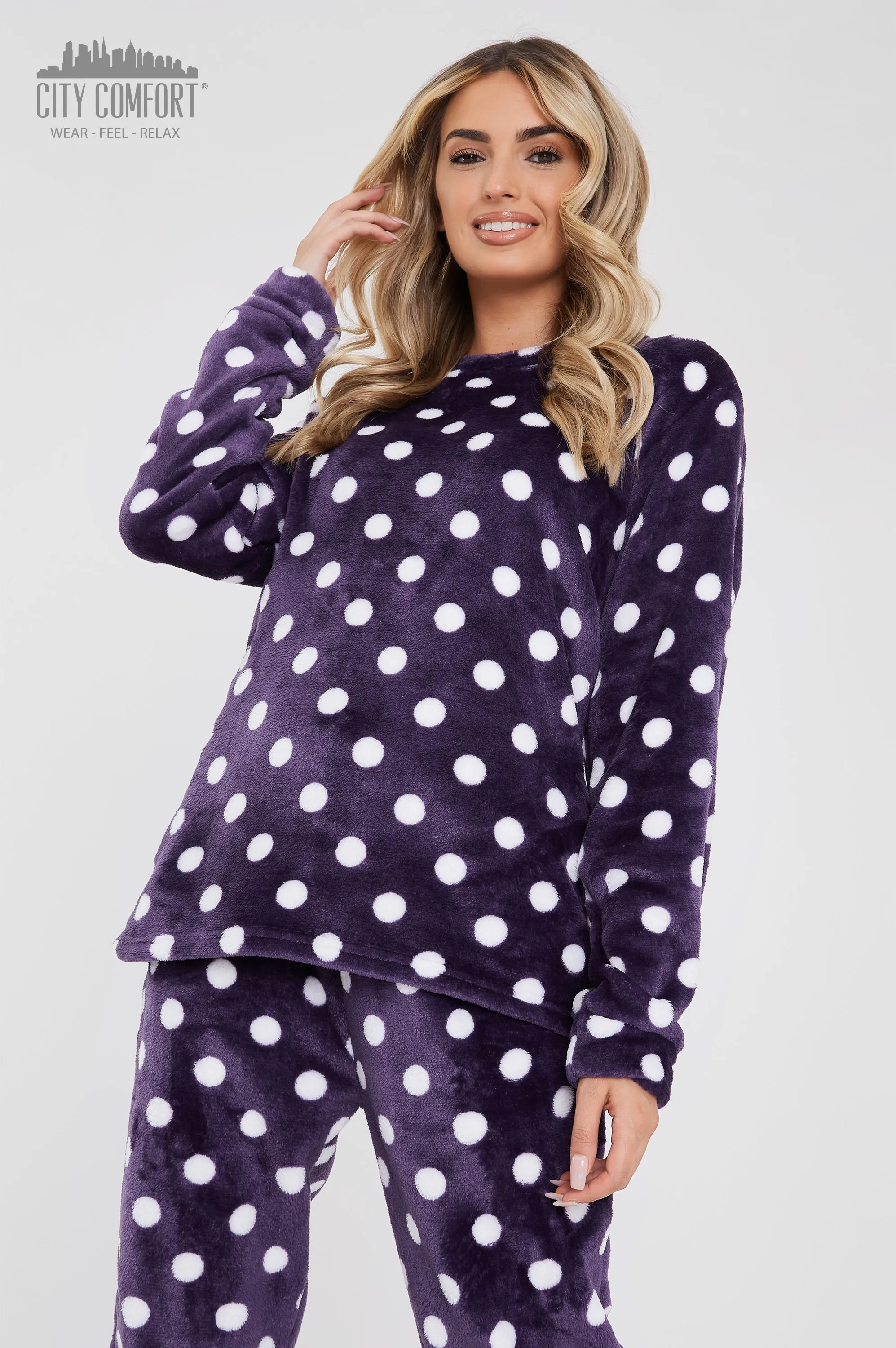 CityComfort Fleece Womens Pyjamas Set Long Sleeve Fluffy Loungewear Adults Teenagers, Winter PJs Warm Nightwear, Gifts for Her