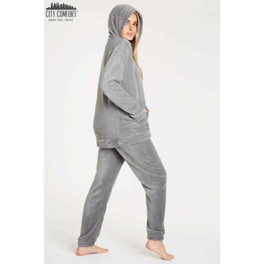 CityComfort Pyjamas Set for Women and Teens Fleece Hooded Long PJs Warm Loungewear Fluffy Nightwear Soft Cosy Sleepwear Gifts for Her
