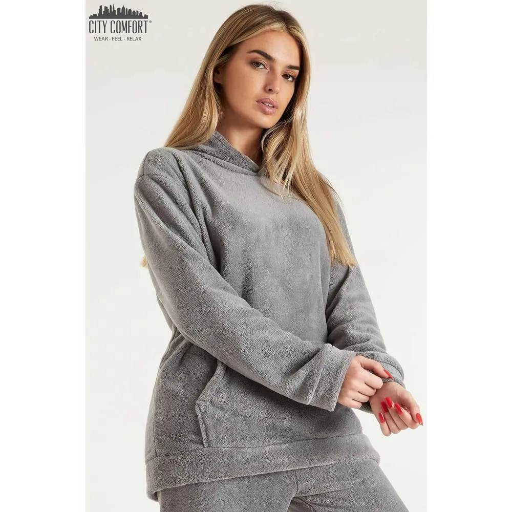 CityComfort Pyjamas Set for Women and Teens Fleece Hooded Long PJs Warm Loungewear Fluffy Nightwear Soft Cosy Sleepwear Gifts for Her