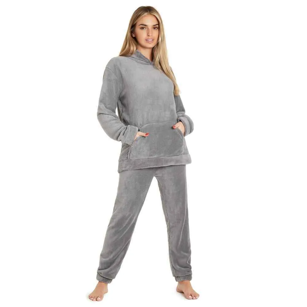CityComfort Pyjamas Set for Women and Teens Fleece Hooded Long PJs Warm Loungewear Fluffy Nightwear Soft Cosy Sleepwear Gifts for Her