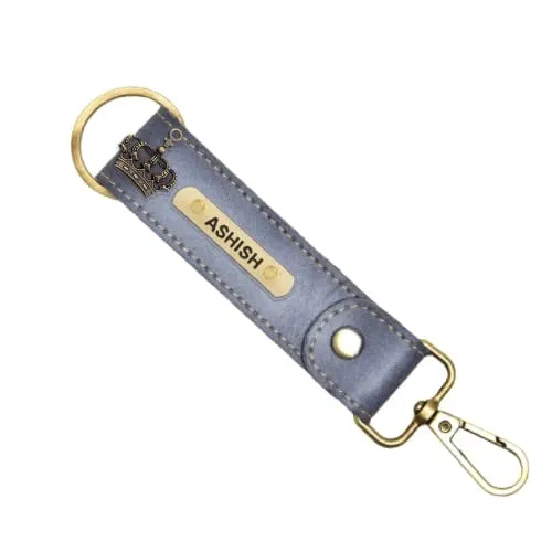 Classy Leather Customized Stylish Keychain with Hook - Grey