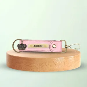 Classy Leather Customized Stylish Keychain with Hook - Light Pink