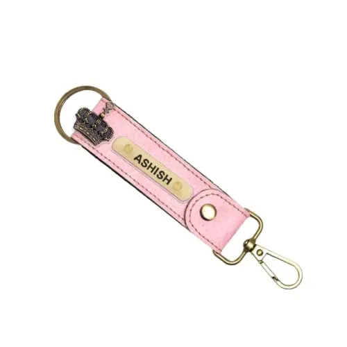 Classy Leather Customized Stylish Keychain with Hook - Light Pink