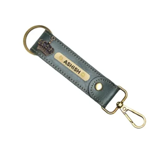 Classy Leather Customized Stylish Keychain with Hook - Olive Green