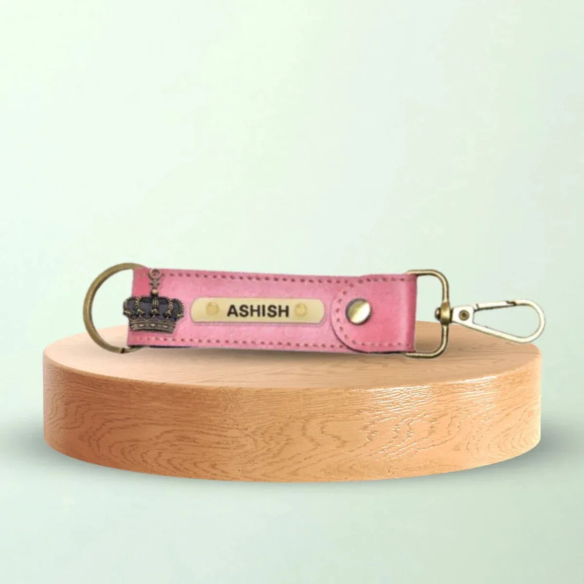 Classy Leather Customized Stylish Keychain with Hook - Peach