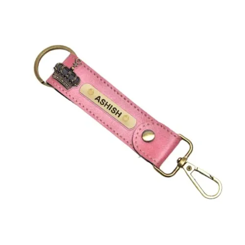 Classy Leather Customized Stylish Keychain with Hook - Peach