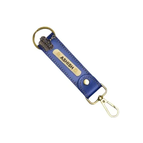 Classy Leather Customized Stylish Keychain with Hook - Royal Blue