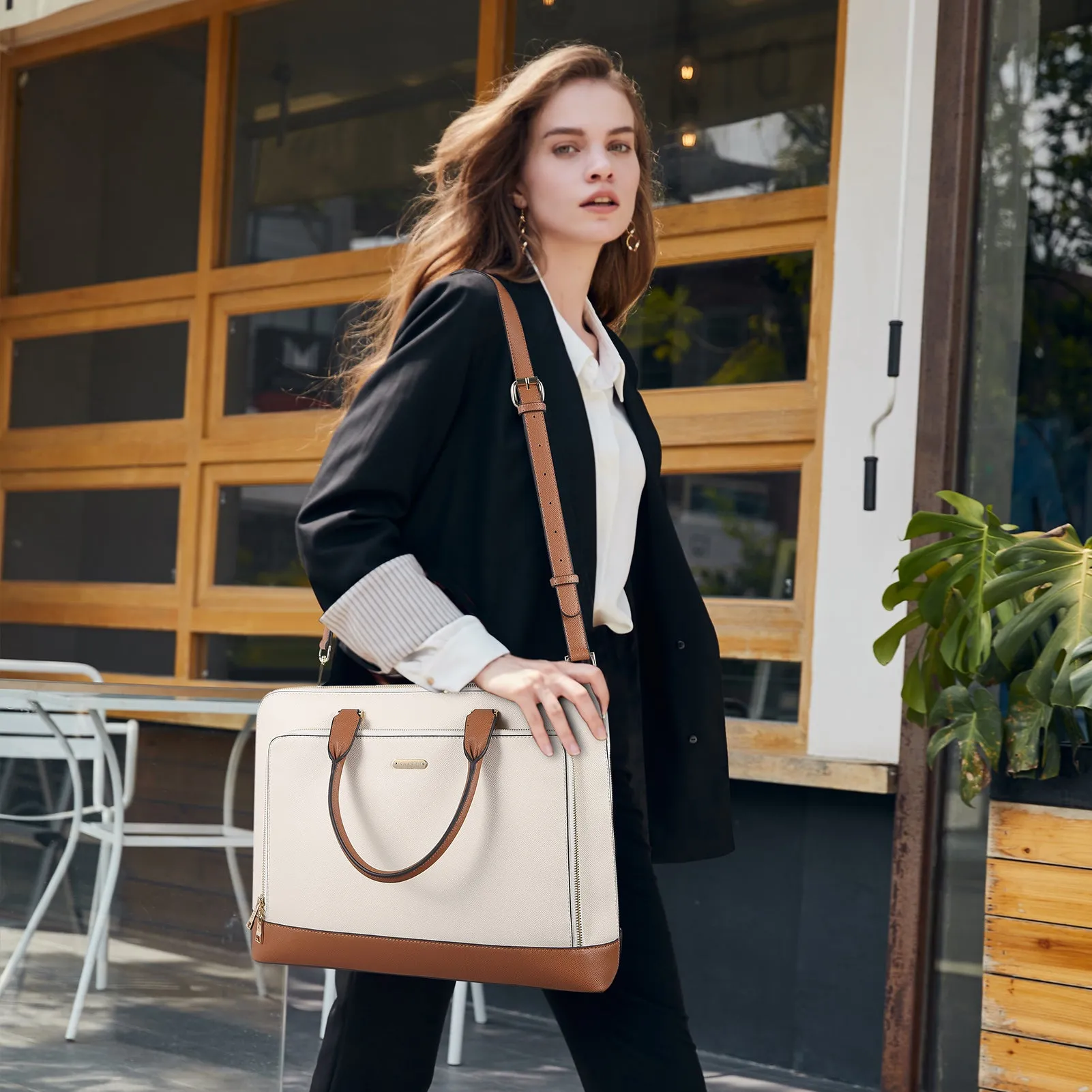 CLUCI Leather Briefcase for Women 15.6 Inch Laptop Business Computer Ladies Stylish Work Handbags Shoulder Bag