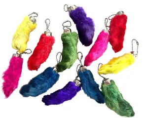 COLORED RABBIT FOOT KEYCHAINS - Assorted Dozen or By Color for Luck and Fun