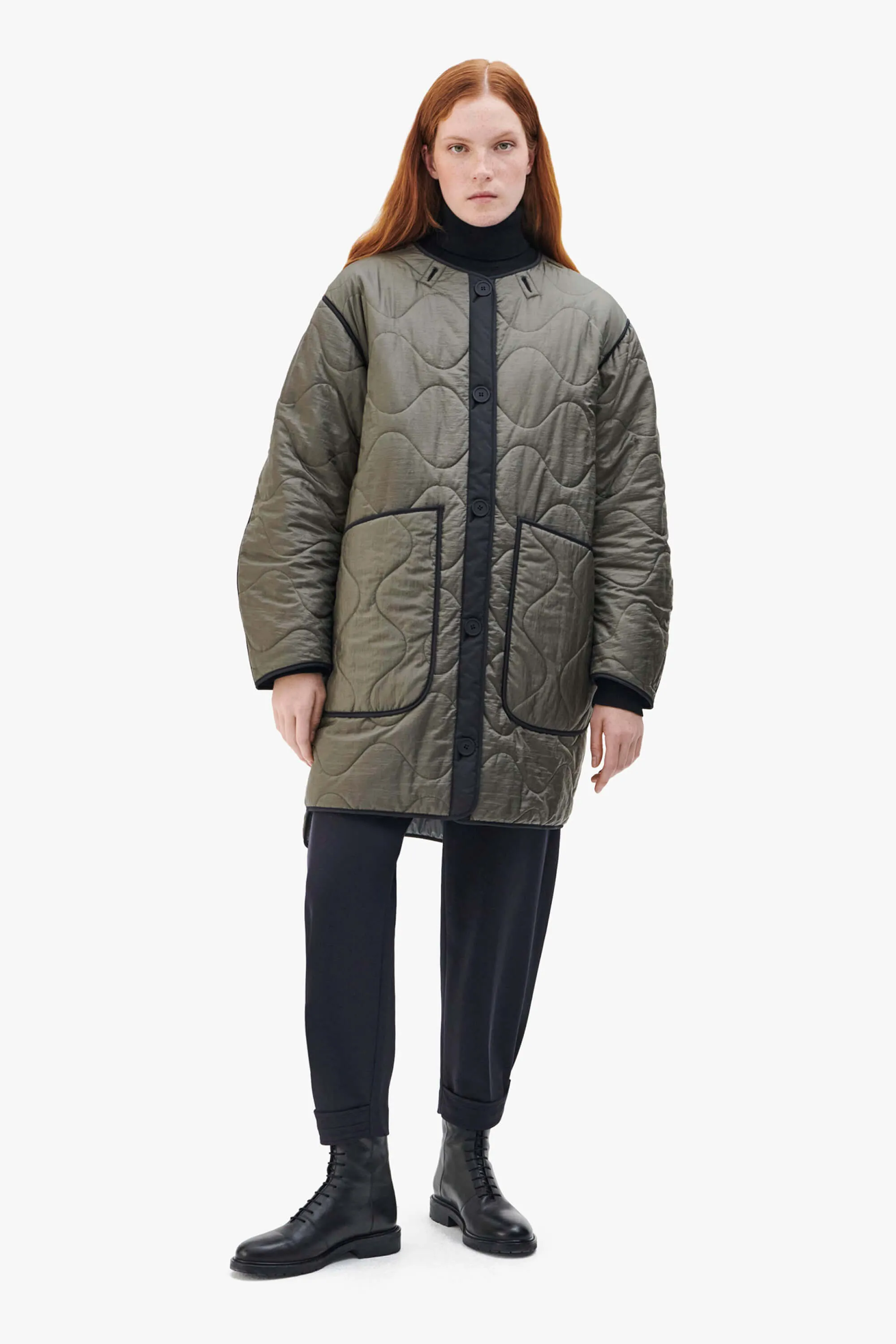 Colourblock Quilt Jacket - Black / Dark Olive
