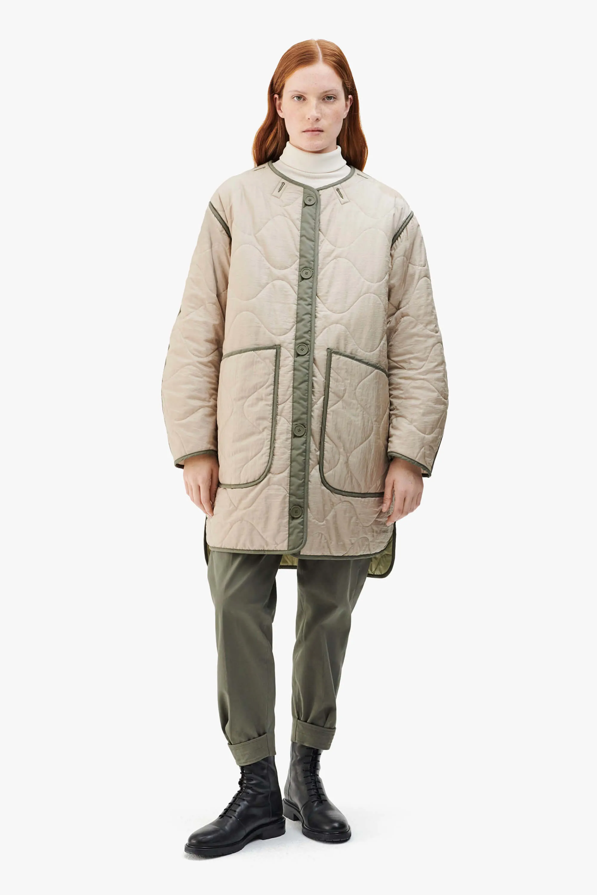 Colourblock Quilt Jacket - White / Stone