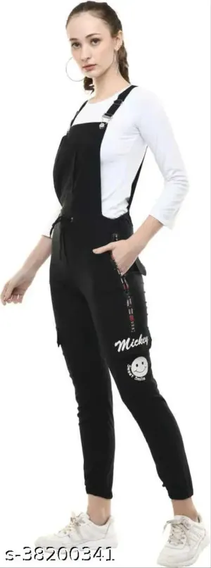 Comfy Latest Pretty Modern Stylish Latest Women Fashionable Full Length Printed Black Jumpsuits Size  S28 M30 L32  XL34