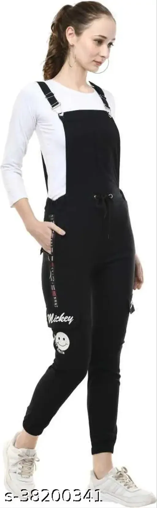 Comfy Latest Pretty Modern Stylish Latest Women Fashionable Full Length Printed Black Jumpsuits Size  S28 M30 L32  XL34