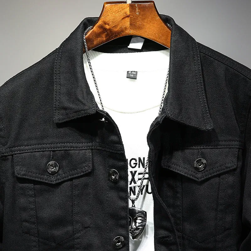 Concise Style Men's Denim Urban Jacket Comfy Black Jean Coats