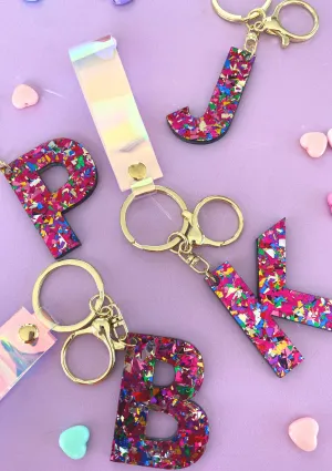 Confetti Letter Personalized Keychains