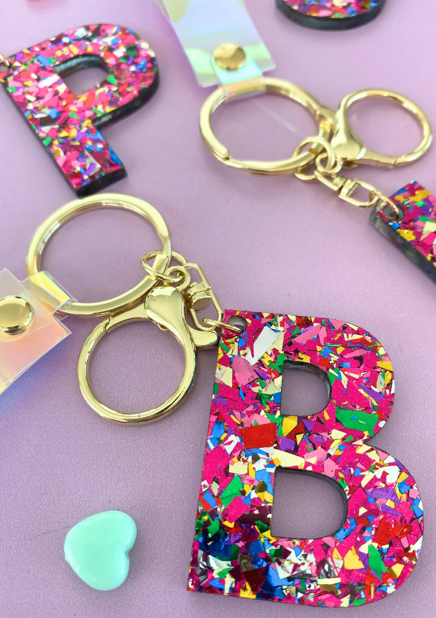Confetti Letter Personalized Keychains