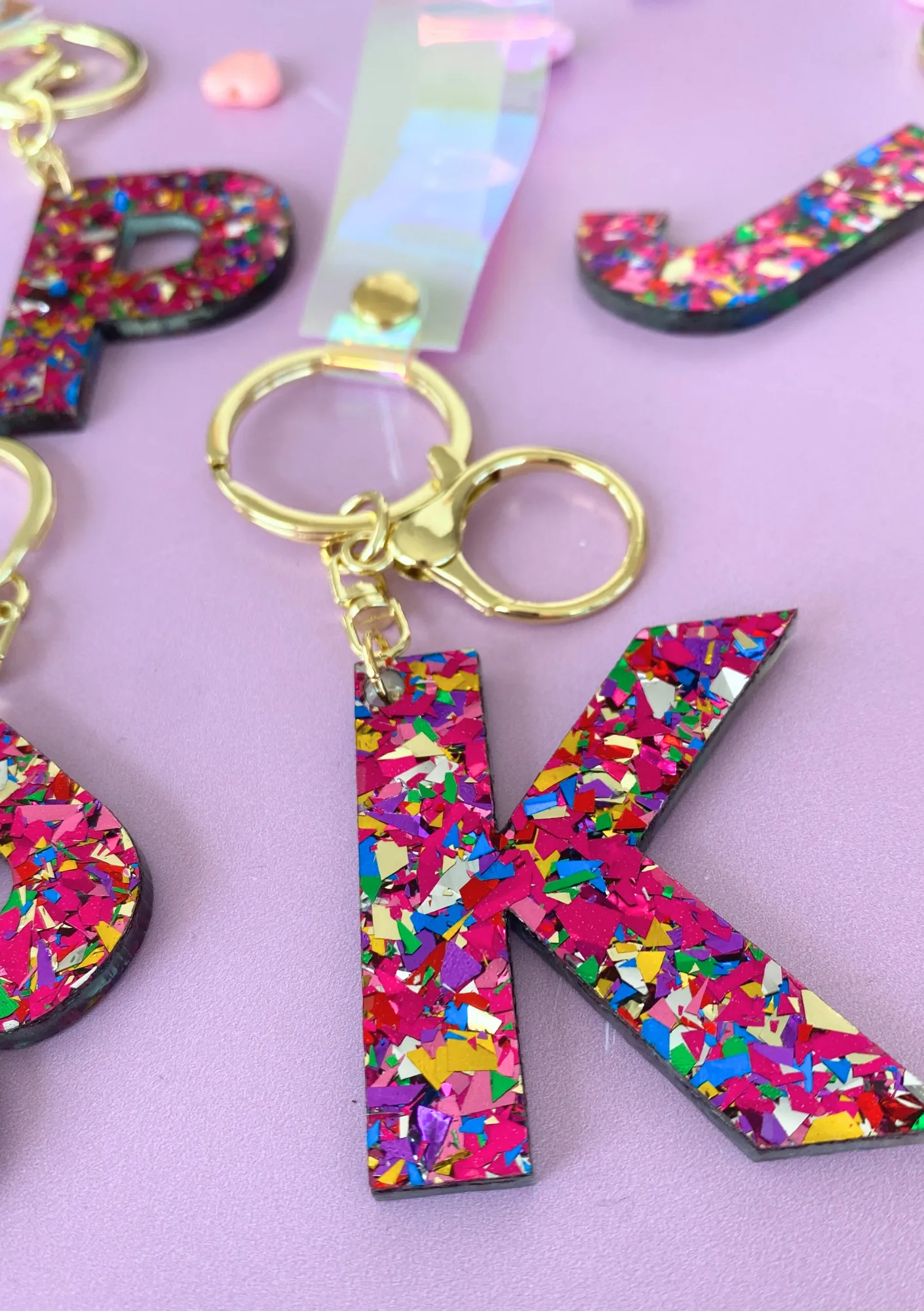 Confetti Letter Personalized Keychains