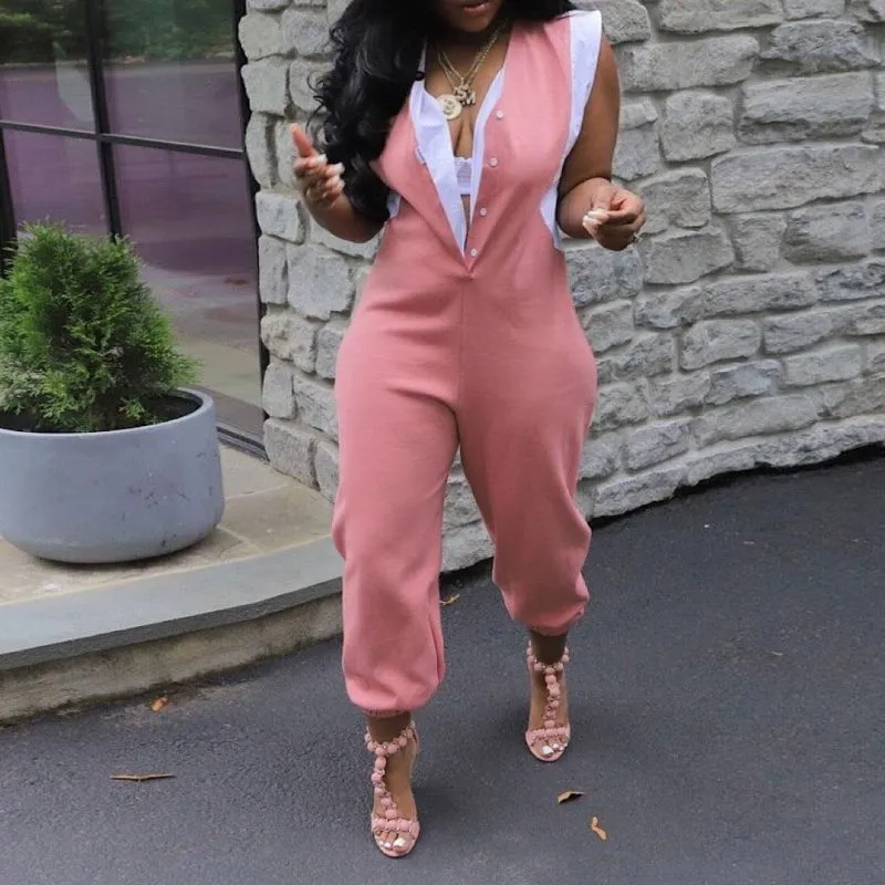 Contrast Color Patchwork Design Jumpsuit