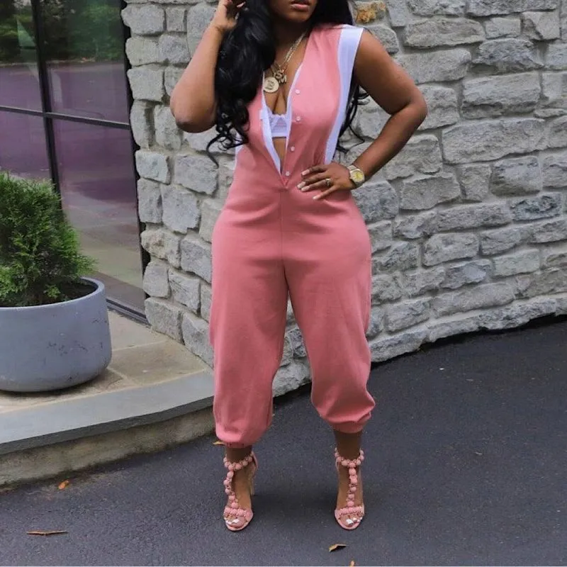 Contrast Color Patchwork Design Jumpsuit