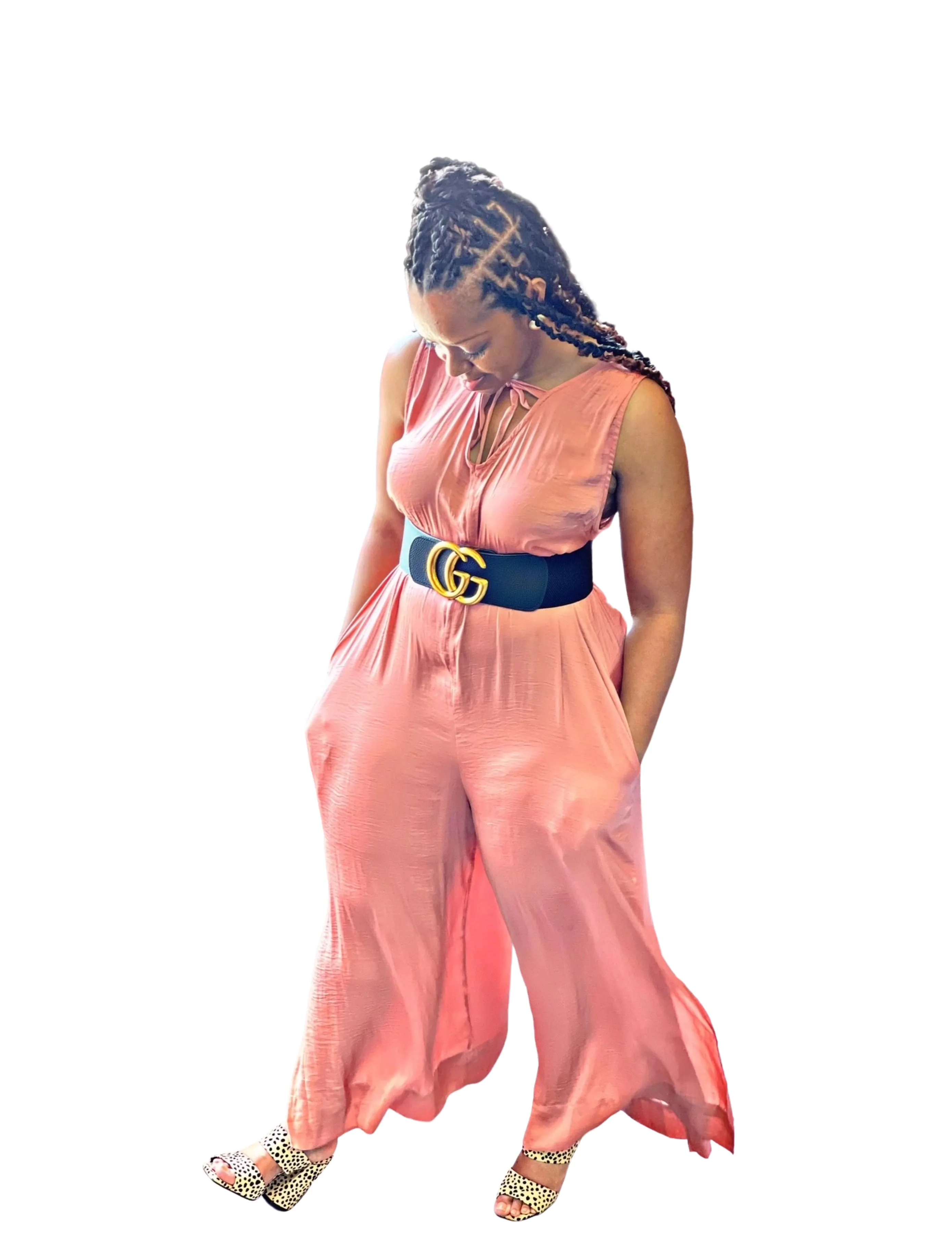 Coral Wide Split Leg  Jumpsuit