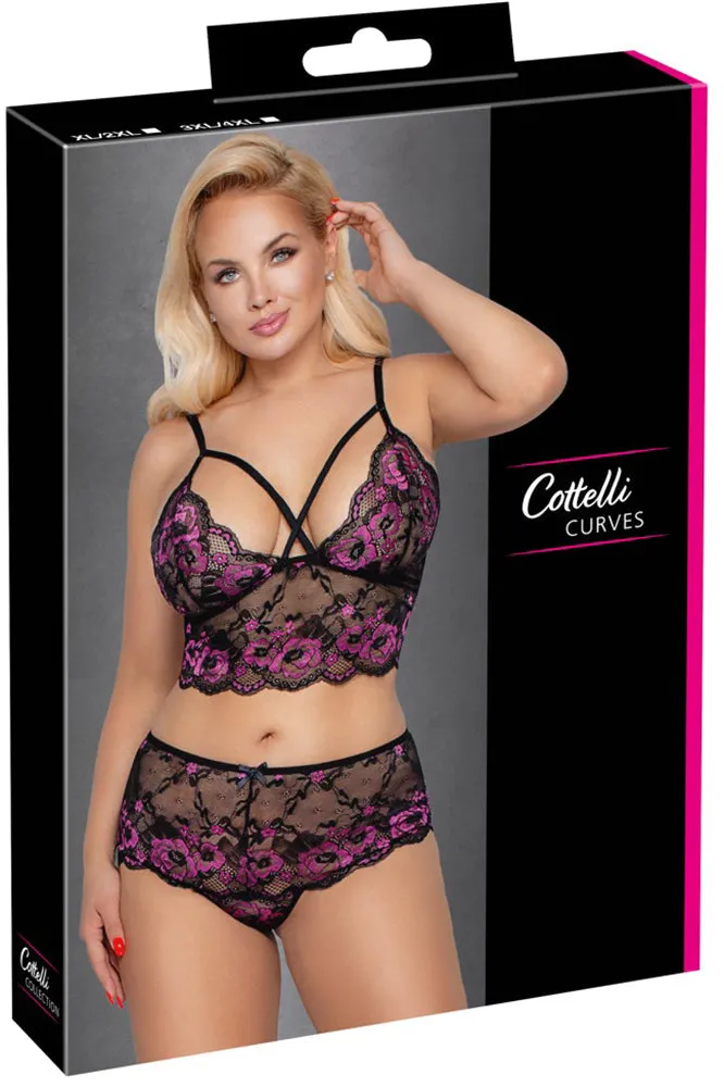 Cottelli Curves Plus Size Black Pink Lingerie Set