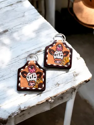 Cow Tooled Leather Keychains