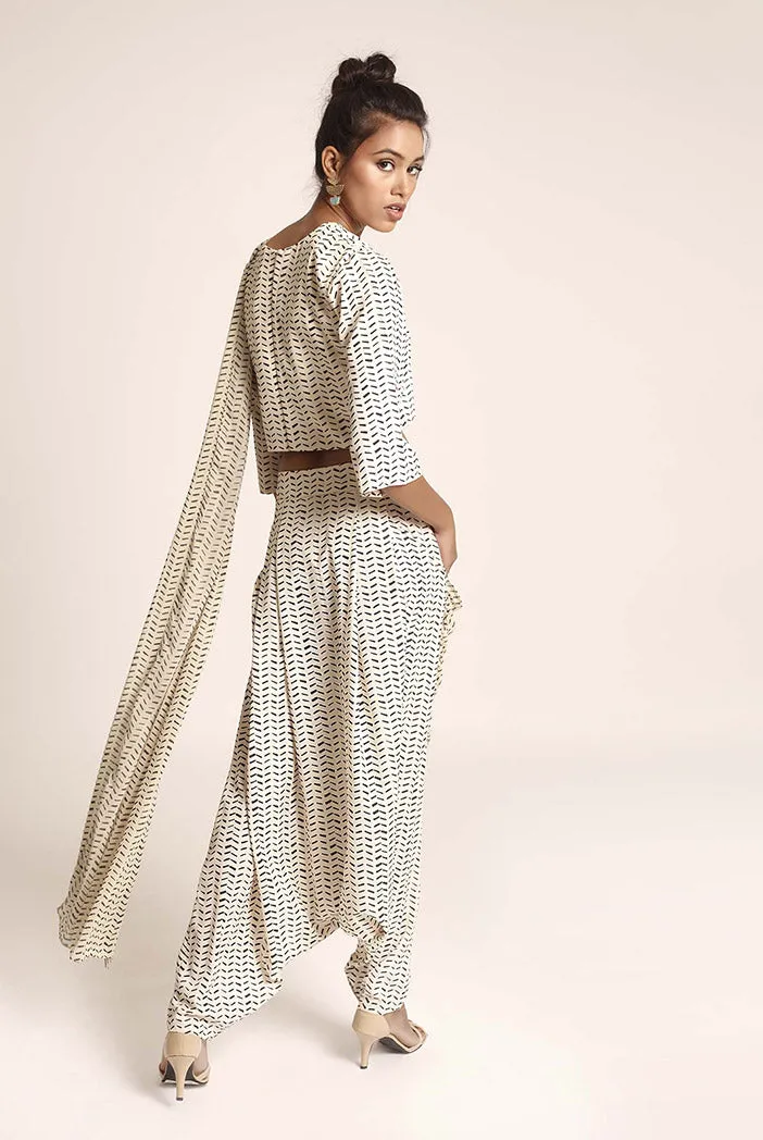 Cream Printed Dhoti Pants Set