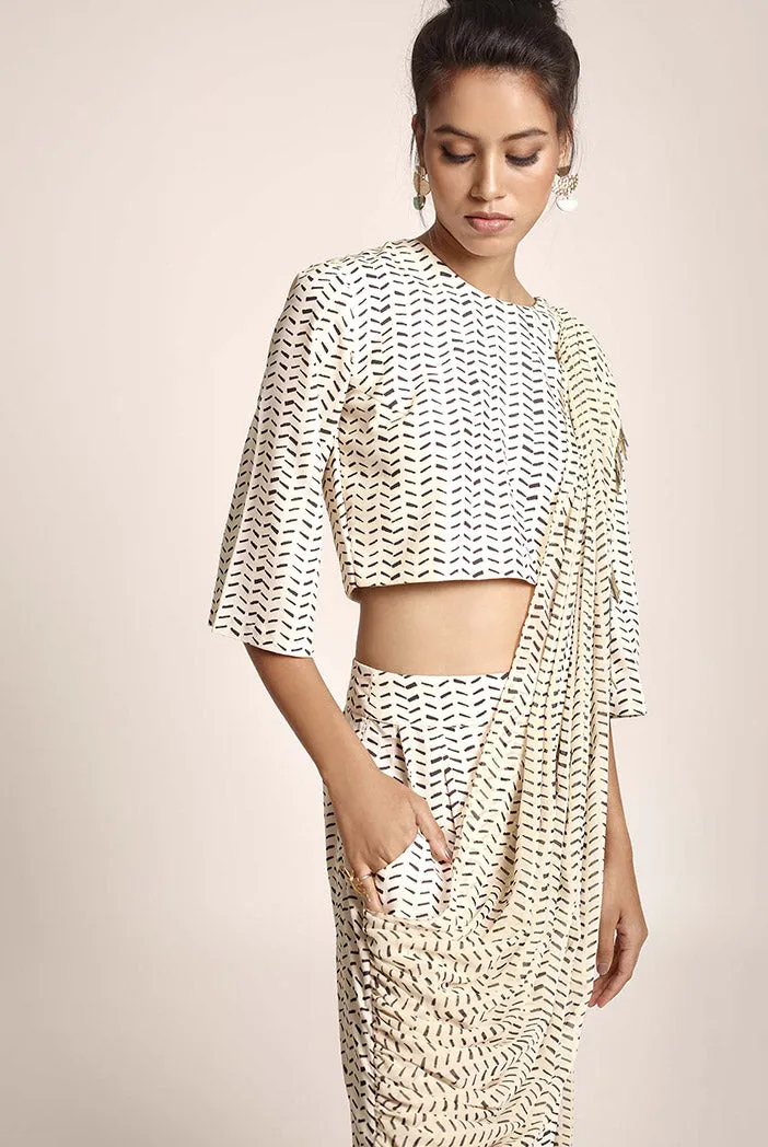 Cream Printed Dhoti Pants Set