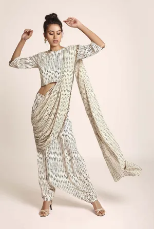 Cream Printed Dhoti Pants Set
