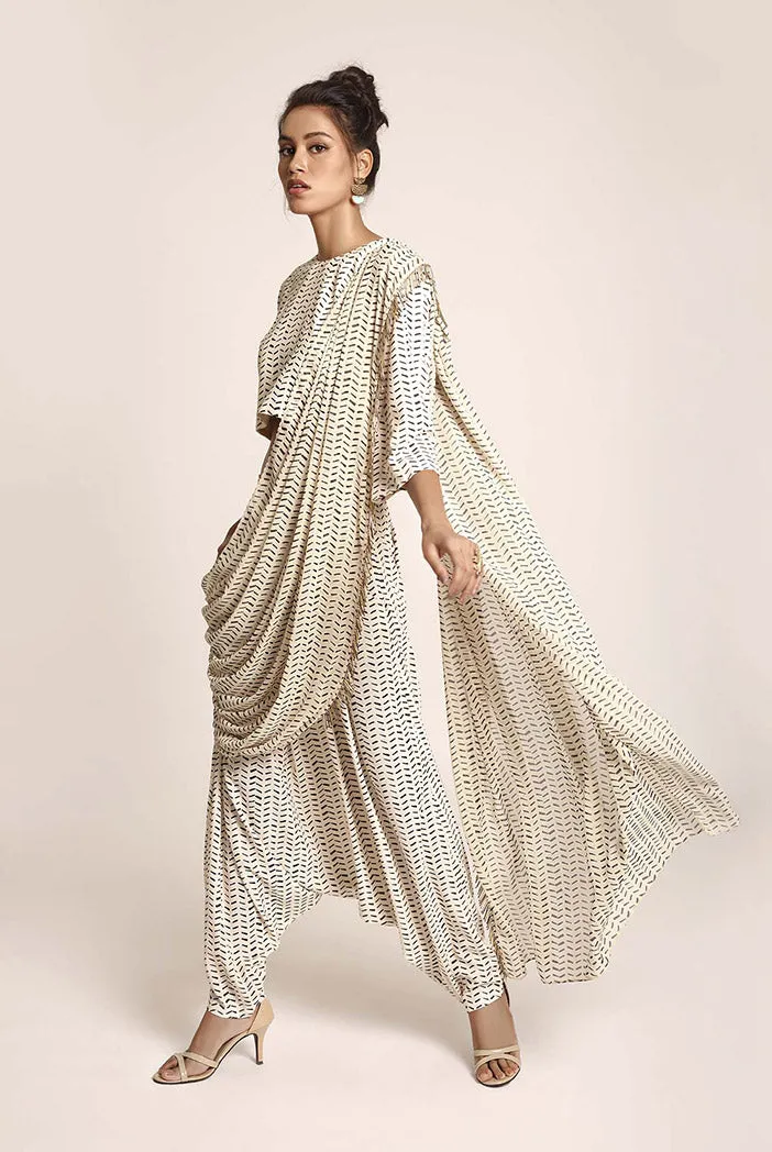 Cream Printed Dhoti Pants Set
